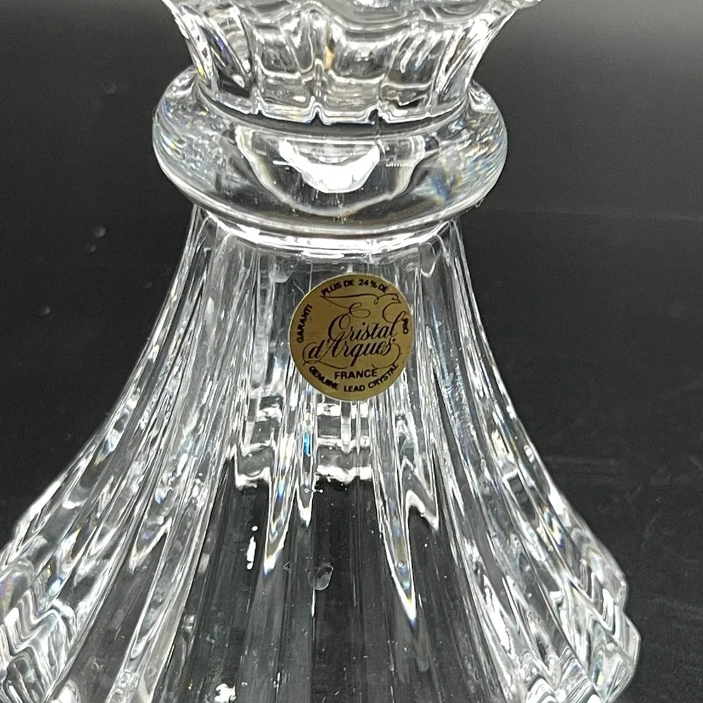 Vtg Cristal d'Arques France Lead Crystal Candle Holders‎ Pair Ribbed Clear Glass